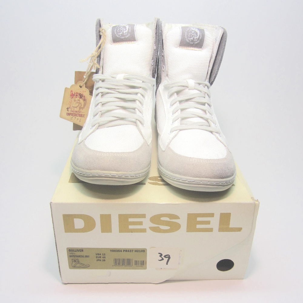 Diesel Mens size 12 hightop white and gray shoe